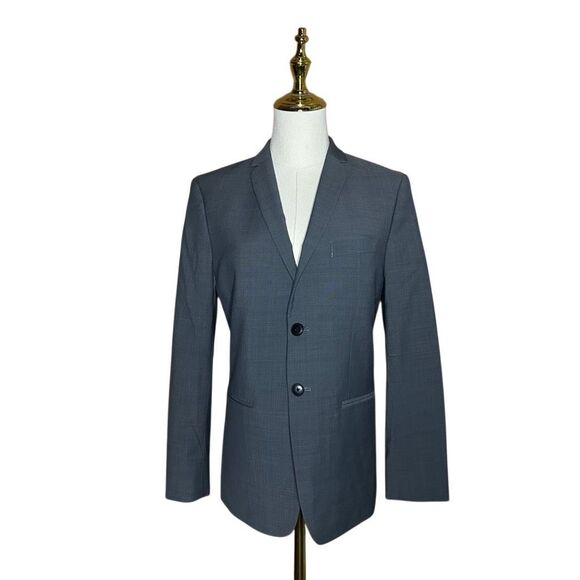 DKNY Gray Long Sleeve Skinny Fit Blazer Jacket Size 16R Wool Blend 2 Buttons - Picture 1 of 13